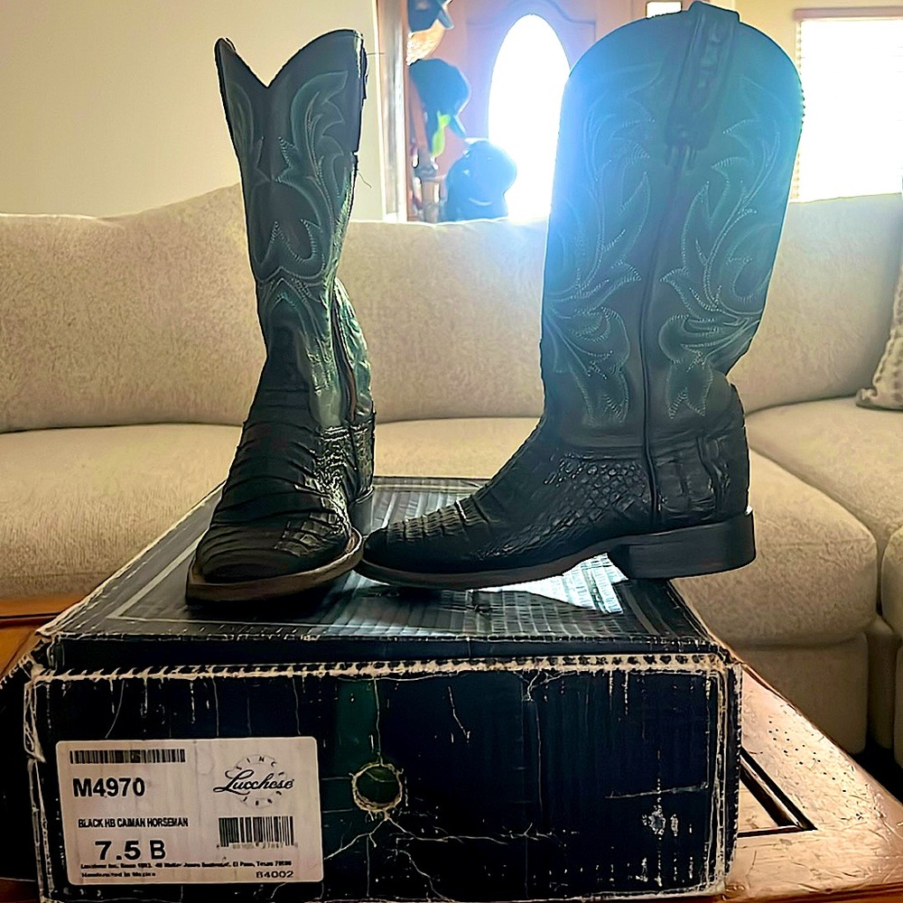 Lucchese BLACK HB Caiman Horseman 7.5 B